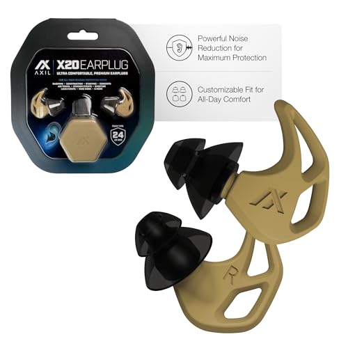 AXIL X20 Noise Reduction Ear Plugs, 24dB Hearing Protection, Desert Tan - color: Desert Tan