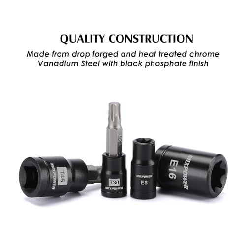 MIXPOWER 25 Piece Torx Bit and Socket Set, 13 Star Bits (T8- T60) & 12 E-Torx Sockets (E4-E22), Professional Grade Auto & Motorcycle Mechanic Set - size: T8-T60,E4-E22(25PCS)