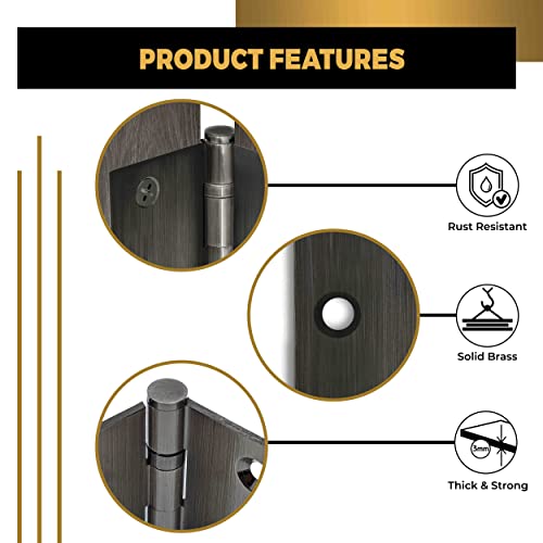 Solid Brass Door Hinge Heavy Duty Ball Bearing Polished 4x4 Inch - Set of 2 Hinges (Pewter) - color: Pewter