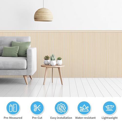 Art3d Beadboard Wainscoting Wall Panel Kit, 37.8 x 9.84 Inch, White Ash | 12-Piece Panels + 4 Edge Trims, 31 Sq.Ft. Coverage, Lightweight, Water-Resistant, Easy to Trim, for Living Room, Bedroom - color: White Ash