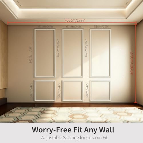 VCK Pre-Cut Wall Molding Set of 6 | Wainscoting Panels Kit for Accent Wall | Ready-to-Assemble Wall Panels for Living Room, Bedroom | Easy DIY Installation with Glue (3 Top & 3 Bottom) - size: 54x24