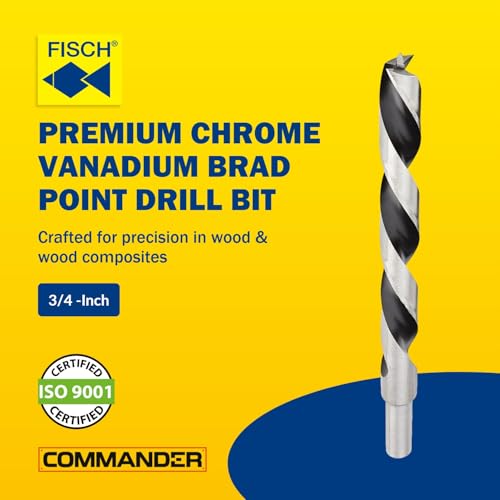 Chrome-Vanadium Brad Point - Ground Wood Drill Bit Woodworking - 3/4 Inch | Chrome-Vanadium Brad Point Ground Wood Drill Bit, Wood Drill Bit, Precision Drilling for Woodworking, DIY & Professional Use - size: 3/4 in