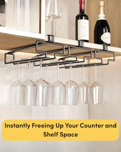 LINFIDITE Wine Glass Holder 2PCS Stemware Rack Hanger Under Cabinet Wine Glass Rack Kitchen Hanging Storage Rack Organizer,Black (For Partition Thickness under 0.98") - color: Black, size: Shelf Thickness Under 0.98in