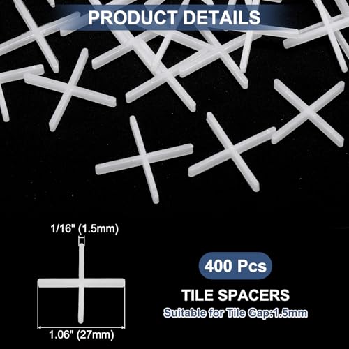 uxcell 400Pcs Tile Spacers, 1.5mm 1/16" Thick Cross Shape Wall Floor Tile Spacer Tiling Tools for Ceramic Tile Installation (PE Plastic, White) - size: 1.5mm