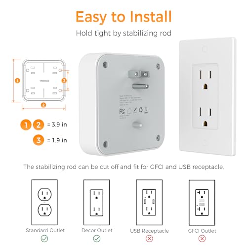 TESSAN Multi Plug Outlet Extender 4 Outlet Splitter | 3 USB Wall Charging Ports (2 USB C), Wide Spaced Multiple Expander Surge Protector for Office, Home, College Dorm Room, Gray - style: 2 USB C