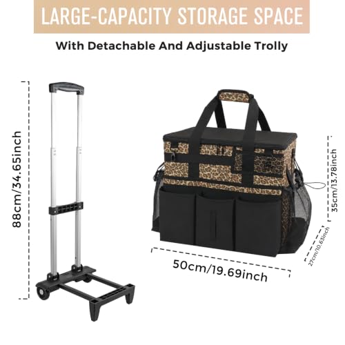 SCAVATA Rolling Cleaning Caddy Bag with Detachable Trolley & Wheels - color: Leopard