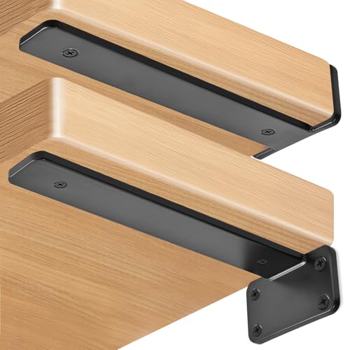 2 Pack - 9 inch Black Hidden L Shelf Bracket (1/5 Inch Thicked) Iron Floating Shelf Brackets Rustic Industrial Metal Brackets for Shelf Support - size: 9 Inch, style: Black 2 Pack
