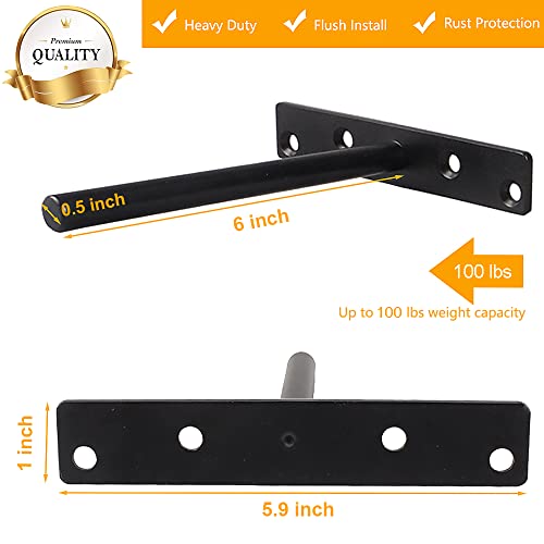 Heavy Duty Floating Shelf Bracket (Set of 6) – Solid Steel Blind Shelf Supports - Hidden Brackets for Floating Wood Shelves - Ideal for Cedar Wood Blocks & Mantels（Large Size） - size: 6 Inch - 6 Pack