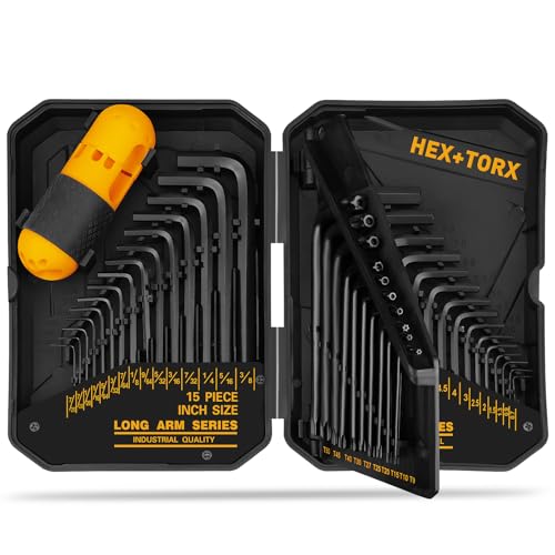 ELEAD Hex Key Allen Wrench Set: 41-Piece Hex and Torx Key Set with Torque Handle, Standard SAE(0.028"-3/8") & Metric(0.7mm-10mm) & Torx(T9-T50) in Storage Case, Heat Treated Chrome Vanadium Steel - style: New Version