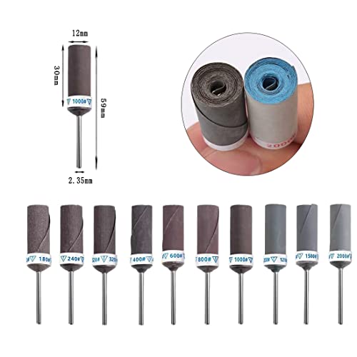 10 Pcs 3/32" Shank Mixed Grit Sandpaper Rolls Sanding Drum Set