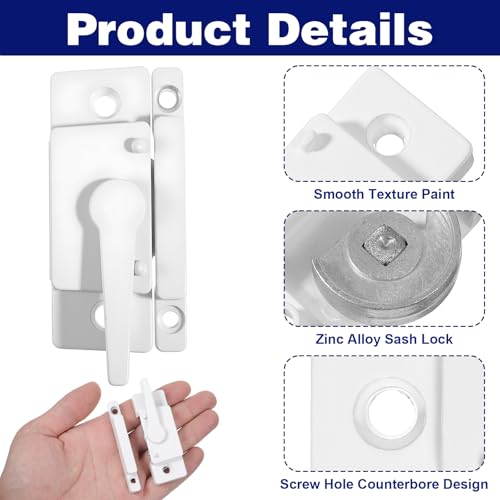10 Pack Window Sash Locks, White Metal Cam Action with Keeper, Security Replacement for Sliding, Double Hung, Vertical and Horizontal Windows