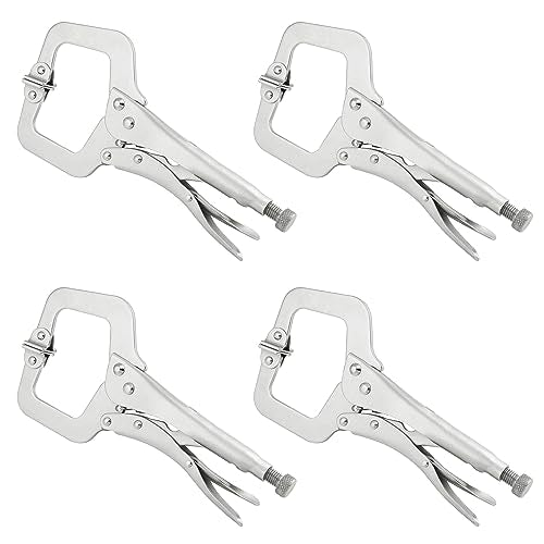 4 Pack 11 Inch C Clamp Locking Pliers,Locking C Clamp, Adjustable Nickel Plated C Pliers For Wood Working, Welding, Electrician Maintenance and more, by GENHAKON - size: 4 Pack 11 Inch
