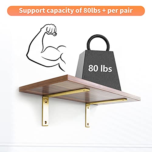 Gold Heavy Duty Shelf Brackets 8 Inch, Extra Thick L Shelving Brackets, Rustic Gold Iron Floating Shelves Wall Mounted with Hardware for DIY Open Shelving, 4 Pack - color: Gold, size: 8 Inch