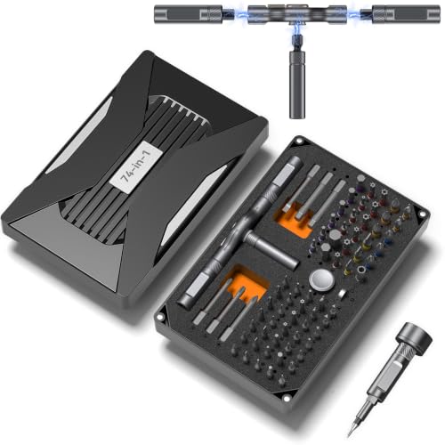 SOONAN Ratchet Screwdriver Set : 74 in 1 magnetic Screwdriver sets, S2 Steel Bits, DIY Combination Flexible Shaft, Suitable for Furniture Assembly, Precision Electrical Appliance Repair, Bicycle Tools - size: 74 in 1 Black