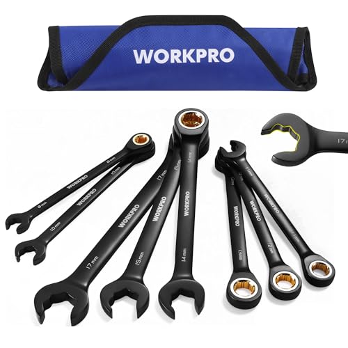 WORKPRO 8-piece Anti-Slip Ratcheting Wrench Set with Quick-Slide Open End - style: Metric + Quick Release
