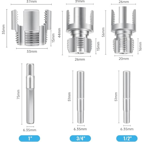 2026 New Pipe Thread Cutting Tool, Internal & External Pipe Threading Tool, PVC Pipe Threader for 1/2", 3/4", 1" Sizes PVC Pipes Suitable for All Electric Drills (3PCS)