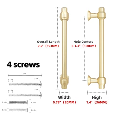 10 Pack Brushed Gold Cabinet Pulls 6-1/3 Inch(160mm) Kitchen Cabinet Handles Cabinet Hardware for Drawer Pulls - color: Brushed Gold, size: 6.3" Hole Center(160mm)