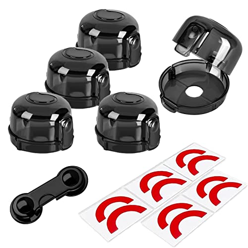 GRENFU Stove Knob Safety Covers (5 + 1 Pack), Oven Lock Child Safety, Black
