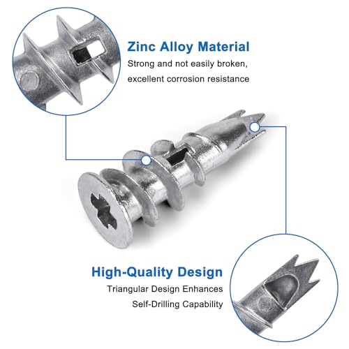 Zinc Self-Drilling Drywall Anchors with Screws Kit, 104 Pack 3 Size, 52 Heavy Duty Metal Wall Anchors and 52 Screws - size: 3size-52pcs