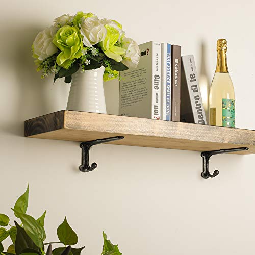 Metal Wall Shelf Brackets 8 Inch with Hooks Heavy Duty Brackets for Floating Shelves, Cast Iron Shelf Bracket Black 2 Pack - size: 2 Pack 8" Bracket