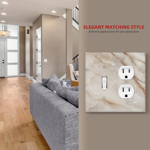Beige Marble Pattern Light Switch Cover Modern Wall Plate Decorative 2 Gang 1 Toggle 1 Duplex Comb Switch Plates Electrical Outlet Faceplate for Bathroom Kitchen Bedroom 4.6" x 4.5" - size: 2 Gang 1 Toggle 1 Duplex Comb