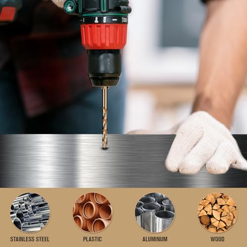 100Pcs(3/64"-3/8") Cobalt Drill Bit Set M35 HSS Jobber Length - size: 100pcs, 3/64"-3/8"