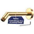 HammerHead® Solid Metal Shower Arm and Flange - 7.5 Inch 304 Stainless Steel Extension Pipe - Universal Shower Head Arm with Flange and Locking Screw, Polished Brass - color: Polished Brass