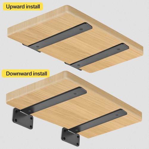 2 Pack - 16 inch Black Hidden L Shelf Bracket (1/5 Inch Thicked) Iron Floating Shelf Brackets Rustic Industrial Metal Brackets for Shelf Support - size: 16 Inch, style: Black 2 Pack