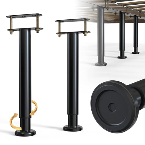 2Pcs Bed Frame Support Leg, Adjustable Height 14" to 23.6", Increase Under-Bed Storage Space, Extra Sturdy Steel Bed Risers with Wider Rubber Base, More Stable, for King/Queen Bed - size: 14"-23.6" (2pcs)