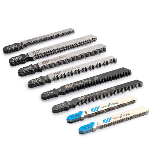 40Pcs T-Shank Multi-Purpose Jigsaw Blades Set with Storage Case, Made with HCS/HSS, Assorted T-Shank Jig Saw Blades for Wood, Plastic and Metal Cutting (JSB40A) - style: JSB40A 40Pcs Set