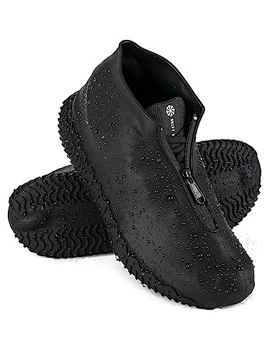 Zbyoujer Waterproof Rain Shoe Covers, Silicone Overshoes with Zipper Non-slip Galoshes for Men and Women (S (Kids 3-5 year), Black) (S (Kids 3-5 year), Black) - color: Black, size: S(Kids 3-5 years)