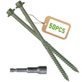 [Pack of 50] #14 x 10 Wood Structural Screws, Green Coated Heavy Duty Hex Head Timber/Log/Landscaping Wood Screws, Rust Resistant, Hex Socket Included - color: Green, size: #14 x 10"
