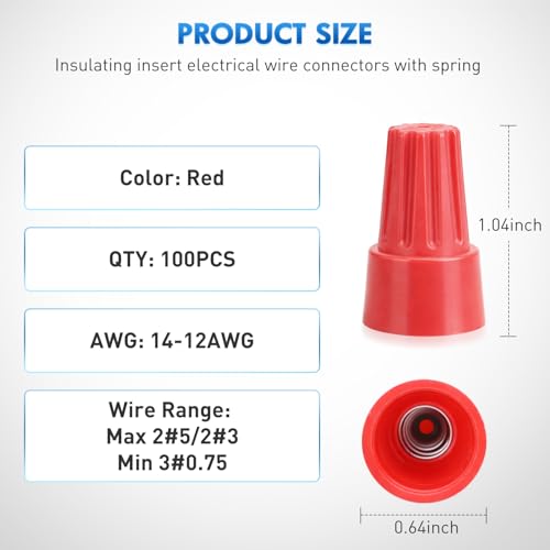 Nilight 100PCS Red Wire Connectors Kit 14-12 AWG Electric Wire Caps - color: 100PCS 14-12# Wire Caps