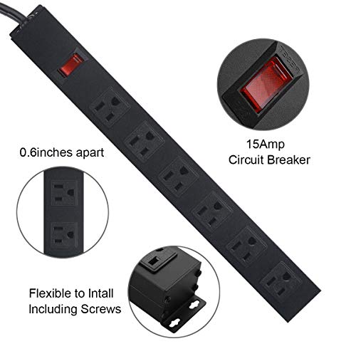 HHOSET 6 Outlet Heavy Duty Power Strip, 14AWG Extension Cord Black, 10FT, 1 - size: 10ft
