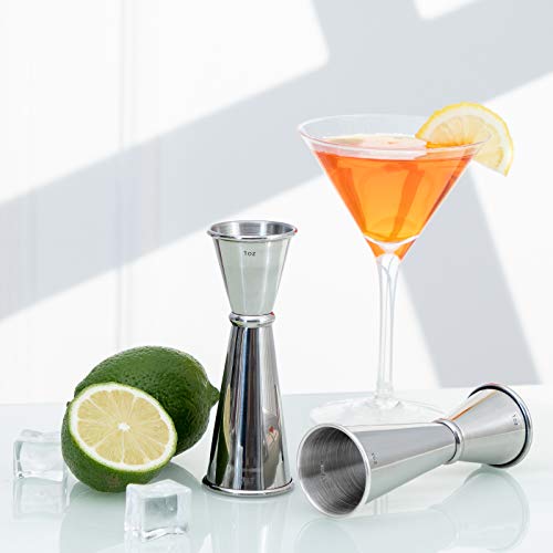 Briout 2Pcs Double Cocktail Jigger for Bartending, 2OZ & 1OZ, Rolled Edge - color: Silver, size: Rolled Edge-1oz/2oz-2PC