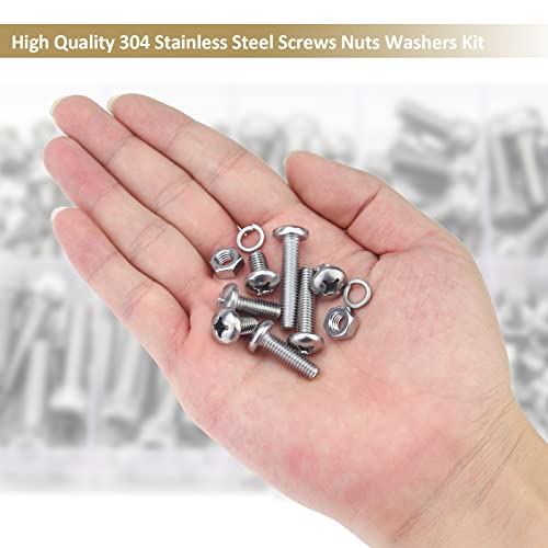 102 Pieces M6 x 10/12 /16/20 /25/30 /35mm Phillips Pan Head Machine Screws Nuts Washers Assortment Kit, 304 Stainless Steel, Fully Machine Thread - size: M6, style: Phillips Pan Head