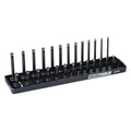 OEMTOOLS 22208 1/4" Metric Socket Organizer, 1/4 Socket Holder for Deep and Shallow Sockets, Labeled Posts, Dual Rail, Holds 4 mm to 15 mm - size: 1/4"