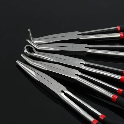 5 Pack 11" Extra Long Nose Pliers Set with Insulated Comfort Grip Handles - size: 5 Pieces - 11" - Straight/25°/45°/90°/Circle