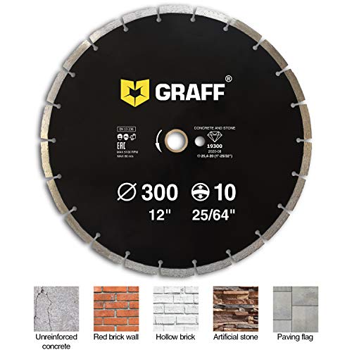 12 Inch Diamond Blade for Angle Grinder — Diamond Cutting Wheel for Cutting Stone, Marble, Granite, Brick, Masonry, Paving Flag, Concrete — Diamond Saw Blades Segment Height 0.394” (10 mm) — GRAFF - size: Ø 12 Inch Segment, style: Diamond Segment Blades