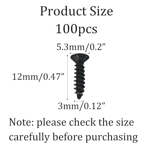 100PCS M3x12mm Black Phillips Flat Head Wood Screws Carbon Steel Self-Tapping Fasteners for Indoor Furniture Woodworking DIY Projects Cabinet Assembly Hardware - size: M3x12mm