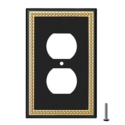 Pearled Frame Decorative Wall Plate Switch Plate Outlet Cover (Single Duplex 2PK, Black & Dark Golden) - style: Single Duplex 2PK