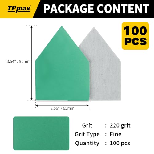 TPmax 100 Pack 90x65mm Detail Sander Sandpaper 220 Grit Compatible with Milwaukee M12 Heavy Duty Hook & Loop Anti Clogging Polyester Film Sheets - size: 220 Grit