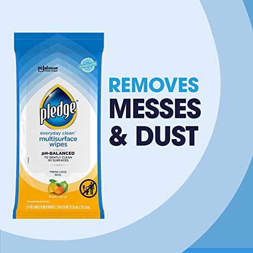 Pledge pH Balanced Multi Surface Cleaning Wipes, Fresh Citrus, 25 ct, 6 pk - size: 25 Count (Pack of 6)
