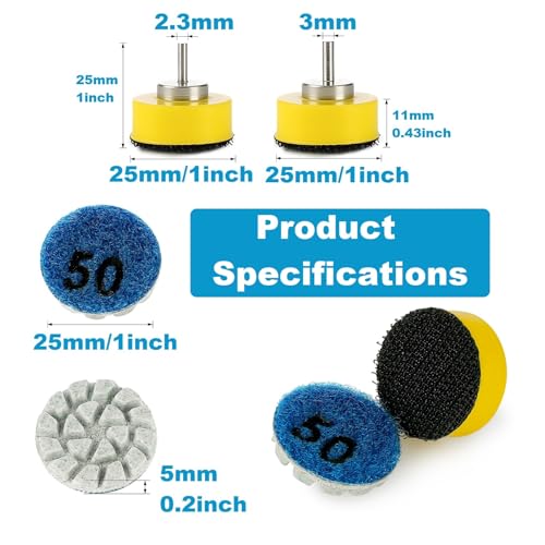 1inch 25mm Mini Diamond Polishing Pad 16Pcs/Set, 7 Different Grit 50#-3000# Water Sanding Discs & 2.3mm 3mm Shank Hook & Loop Backing Holder for Detail Fine Grinding - style: 2.3mm 3mm Shank 7Grit
