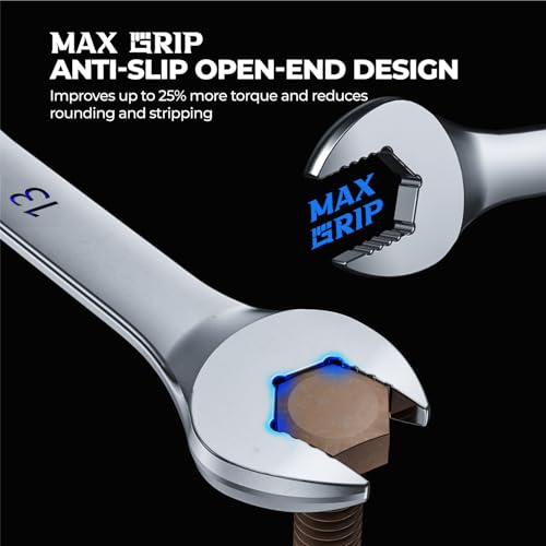 toolant Max Grip 15pcs Professional SAE Combination Wrench Set with Long Pattern Offset Heads Anti-Slip Teeth & Color-Coded Markings for Machinist, Auto, maintenance, DIYer - size: SAE(1/4-1")