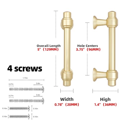 10 Pack Brushed Gold Cabinet Pulls 3-3/4 Inch(96mm) Kitchen Cabinet Handles Cabinet Hardware for Drawer Pulls - color: Brushed Gold, size: 3-3/4' Hole Center(96mm)