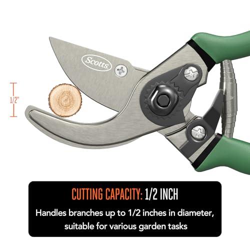 Scotts 2-Piece Pruning Tool Set – Includes 8 in. Bypass Pruning Shears for Live Plants and Soft Stems, and 7.5 in. Folding Saw for Cutting Thick Branches - style: Bypass Pruner & Folding Saw Set