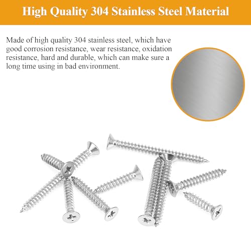 205 Pieces #4 x 1/2" 5/8" 3/4" 1" 1-1/4" Wood Screws Set, Phillips Countersunk Head #4 Self-Tapping Screws Assortment Kit, 304 Stainless Steel - size: #4, style: Phillips Countersunk Head
