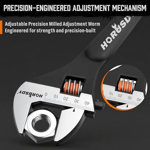 HORUSDY 3-Piece Adjustable Spud Wrench Set, 10", 12", 16", CR-V Steel, SAE & Metric Scale, Black Oxide Finish, Heavy Duty Wrenches for Construction, Mechanical Repair, DIY and Outdoor Projects - style: 3PC Spud Wrench Set(10" 12" 16")