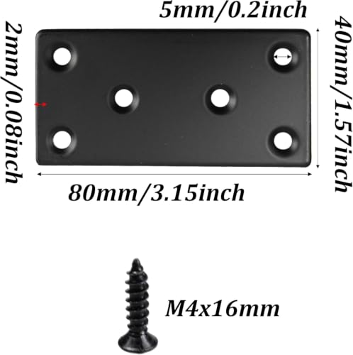 4PCS Black Stainless Steel Flat Mending Plates, 3.15"x1.57" Straight Bracket Brace, Heavy Duty Metal Fixing Joining Plate for Furniture, Wood, Shelves, Fence - size: 3.15“x1.57”-4pcs
